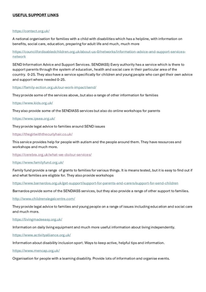 Useful support organisation links